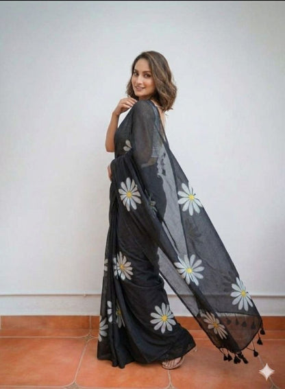 PURE LILEN COTTON PRINTED SAREE
