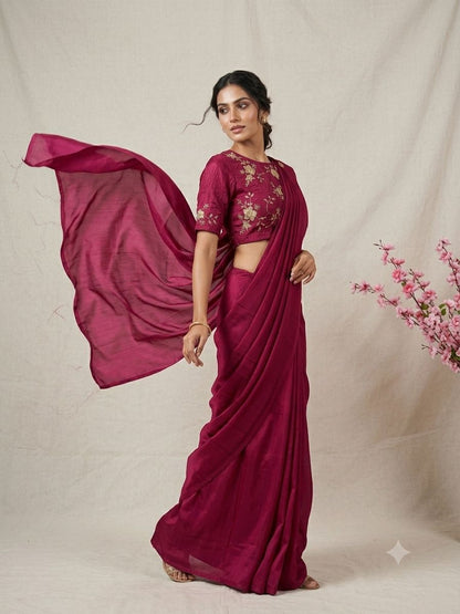 RANGOLI CRUSH SOLID SAREE WITH SEQUENCE EMBROIDERED BLOUSE