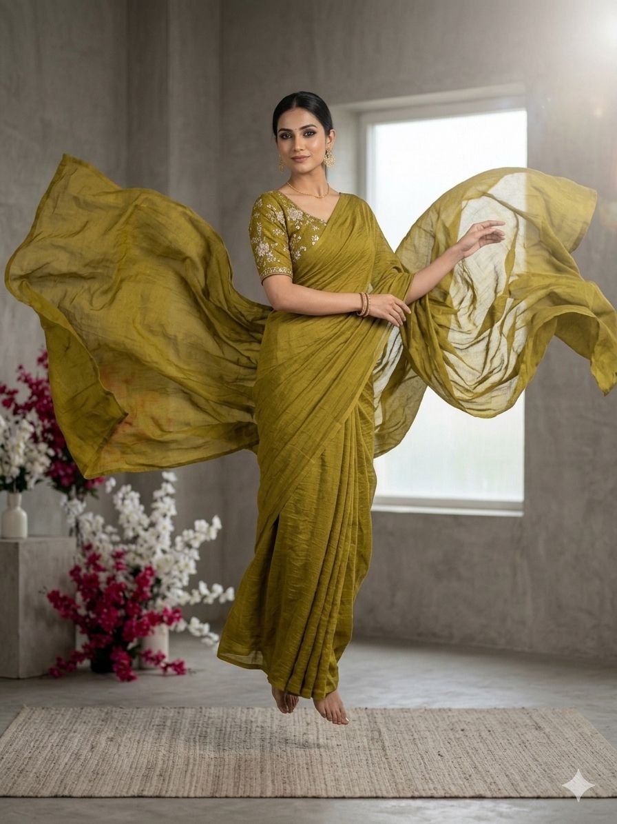 RANGOLI CRUSH SOLID SAREE WITH SEQUENCE EMBROIDERED BLOUSE