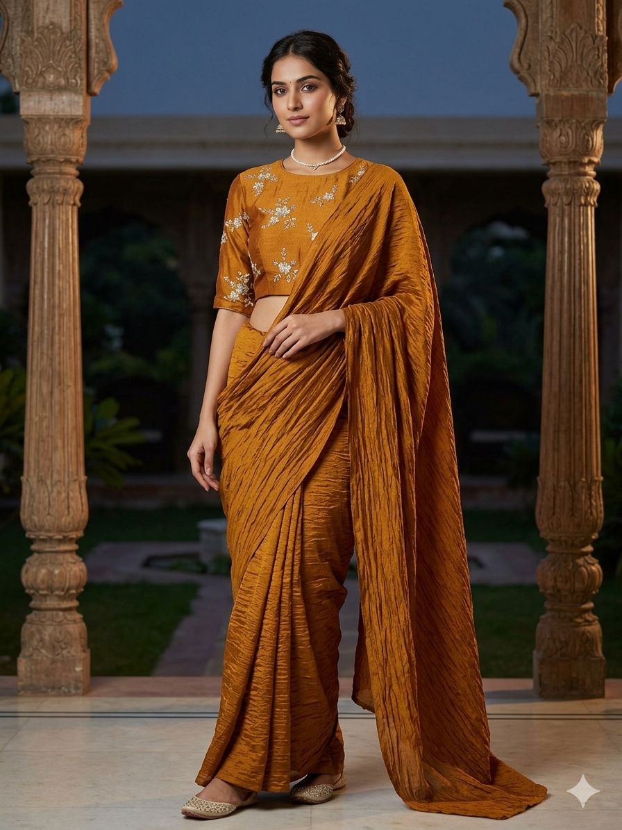 RANGOLI CRUSH SOLID SAREE WITH SEQUENCE EMBROIDERED BLOUSE