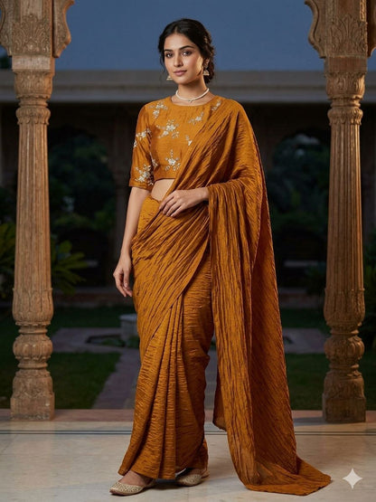 RANGOLI CRUSH SOLID SAREE WITH SEQUENCE EMBROIDERED BLOUSE
