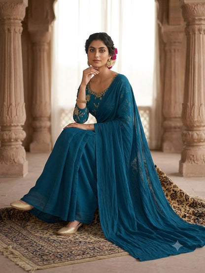 RANGOLI CRUSH SOLID SAREE WITH SEQUENCE EMBROIDERED BLOUSE