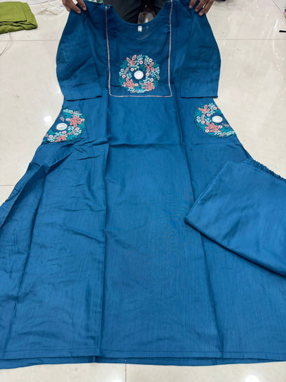 Cotton slub embroidered top with palazzo