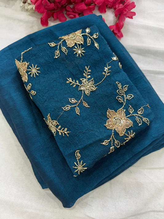 RANGOLI CRUSH SOLID SAREE WITH SEQUENCE EMBROIDERED BLOUSE