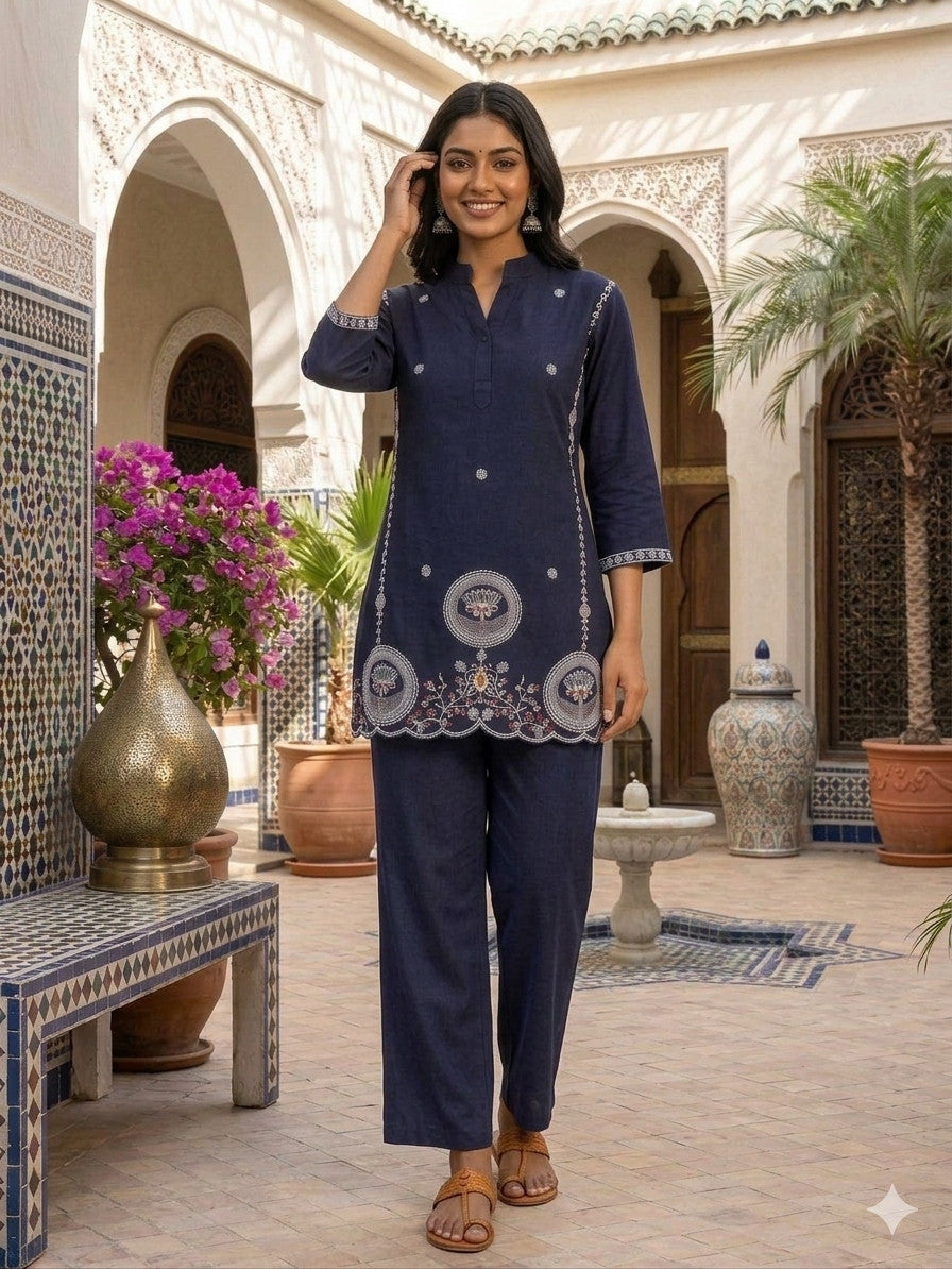 Elegant Rayon Embroidered Cord Set.