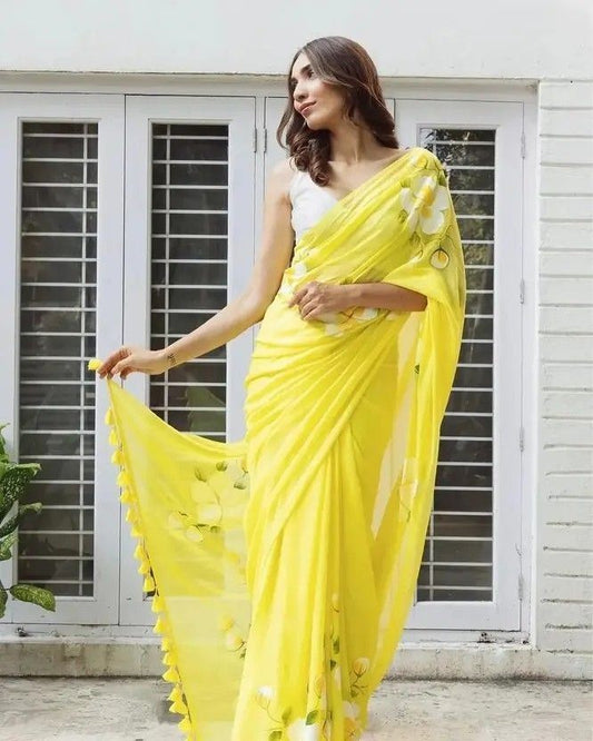 Sophisticated Digital Print Linen Saree