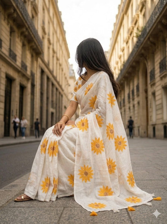 PURE LILEN COTTON PRINTED SAREE