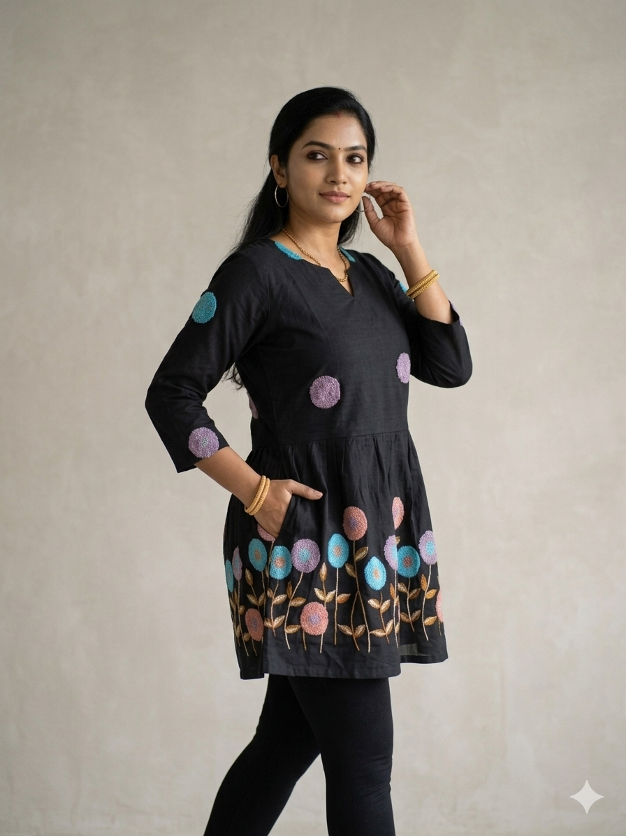 Viscose Cotton With Beautiful Towel Work Short Kurtas