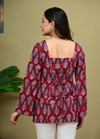 Fuchsia Floral Lace up Kurti