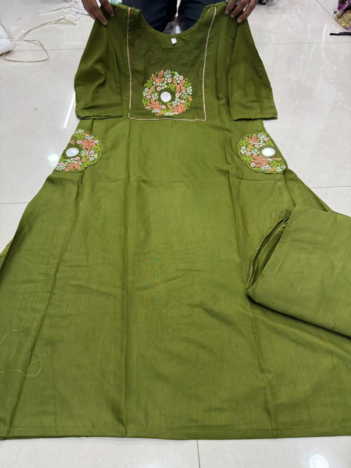 Cotton slub embroidered top with palazzo