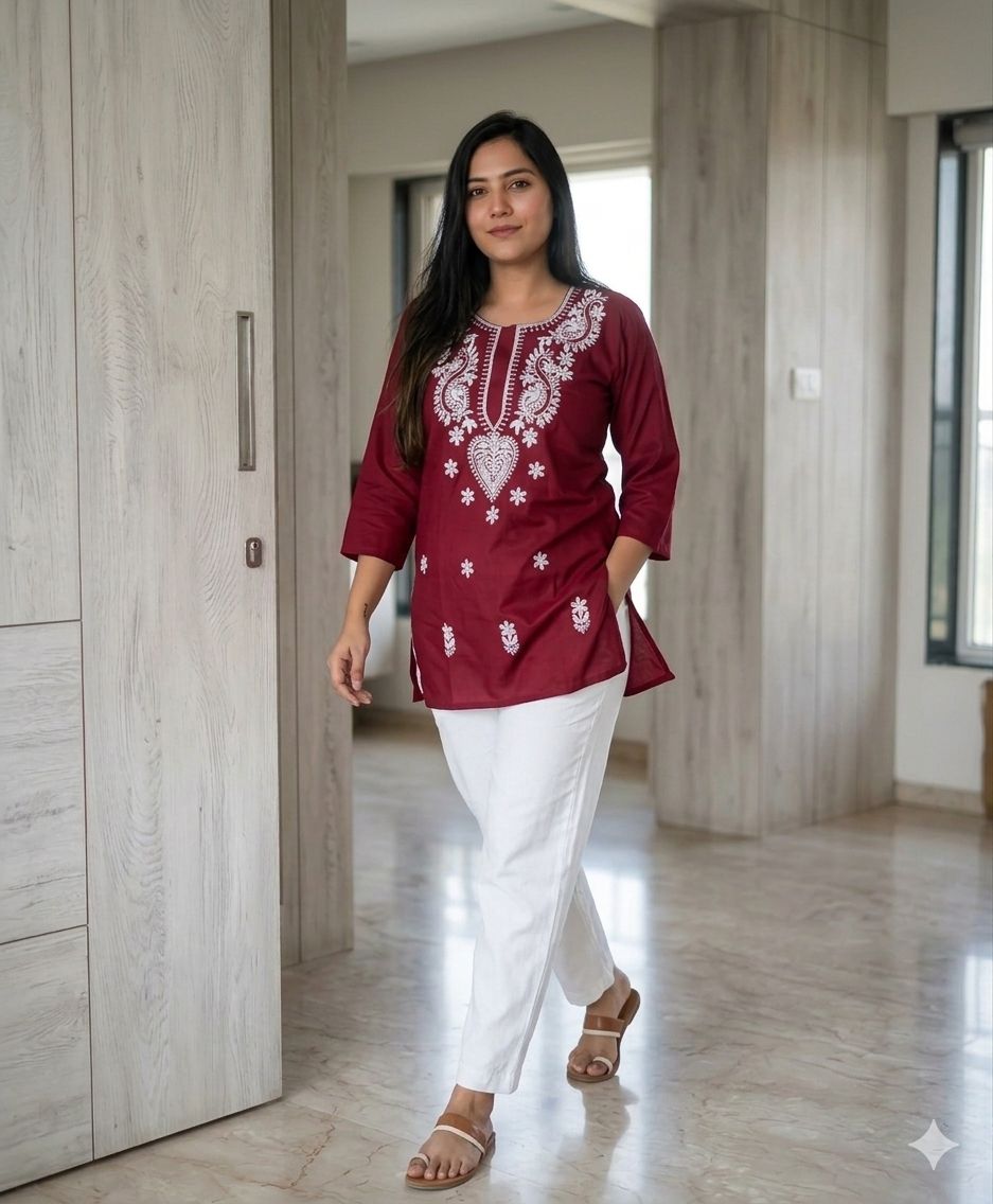 Rayon Fabric With ChicanKari Embroidery Work