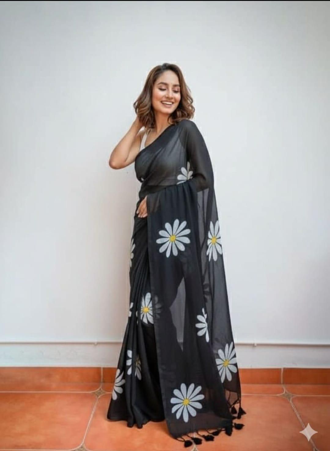 PURE LILEN COTTON PRINTED SAREE