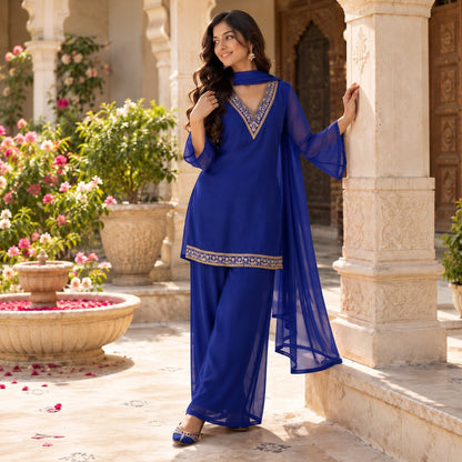 Nazrana Royal Blue Flared Kurta Set