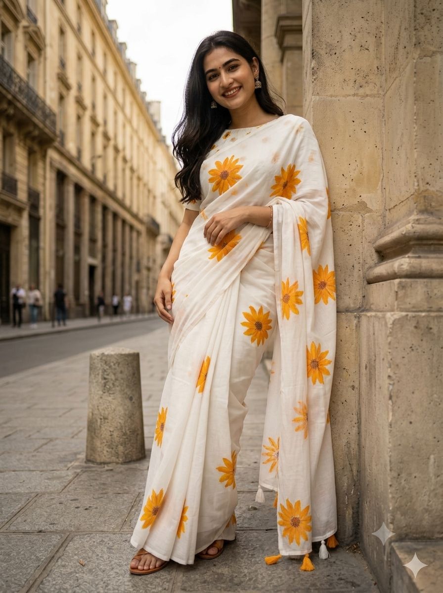 PURE LILEN COTTON PRINTED SAREE