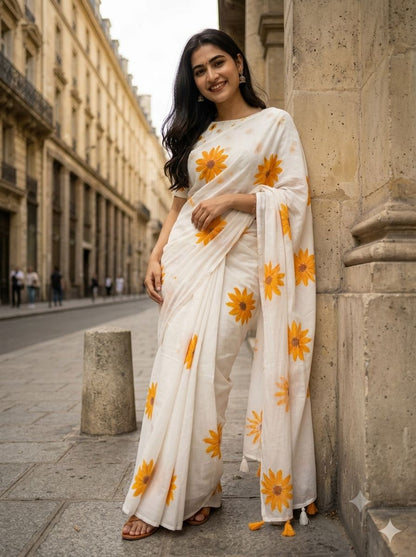 PURE LILEN COTTON PRINTED SAREE