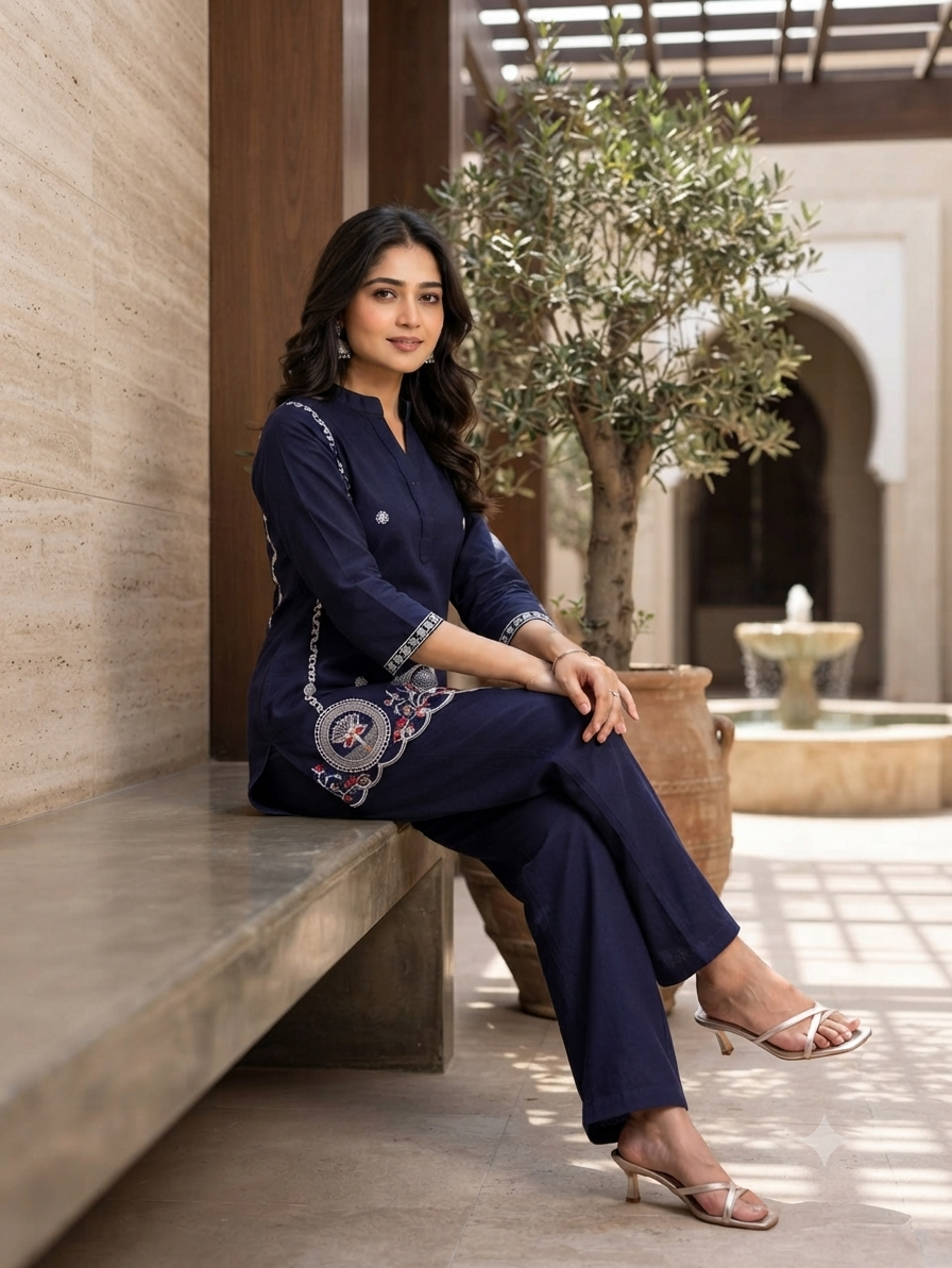 Elegant Rayon Embroidered Cord Set.
