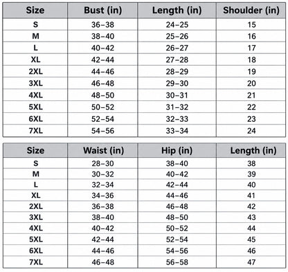 Modern fashion co Ord set - Size Chart