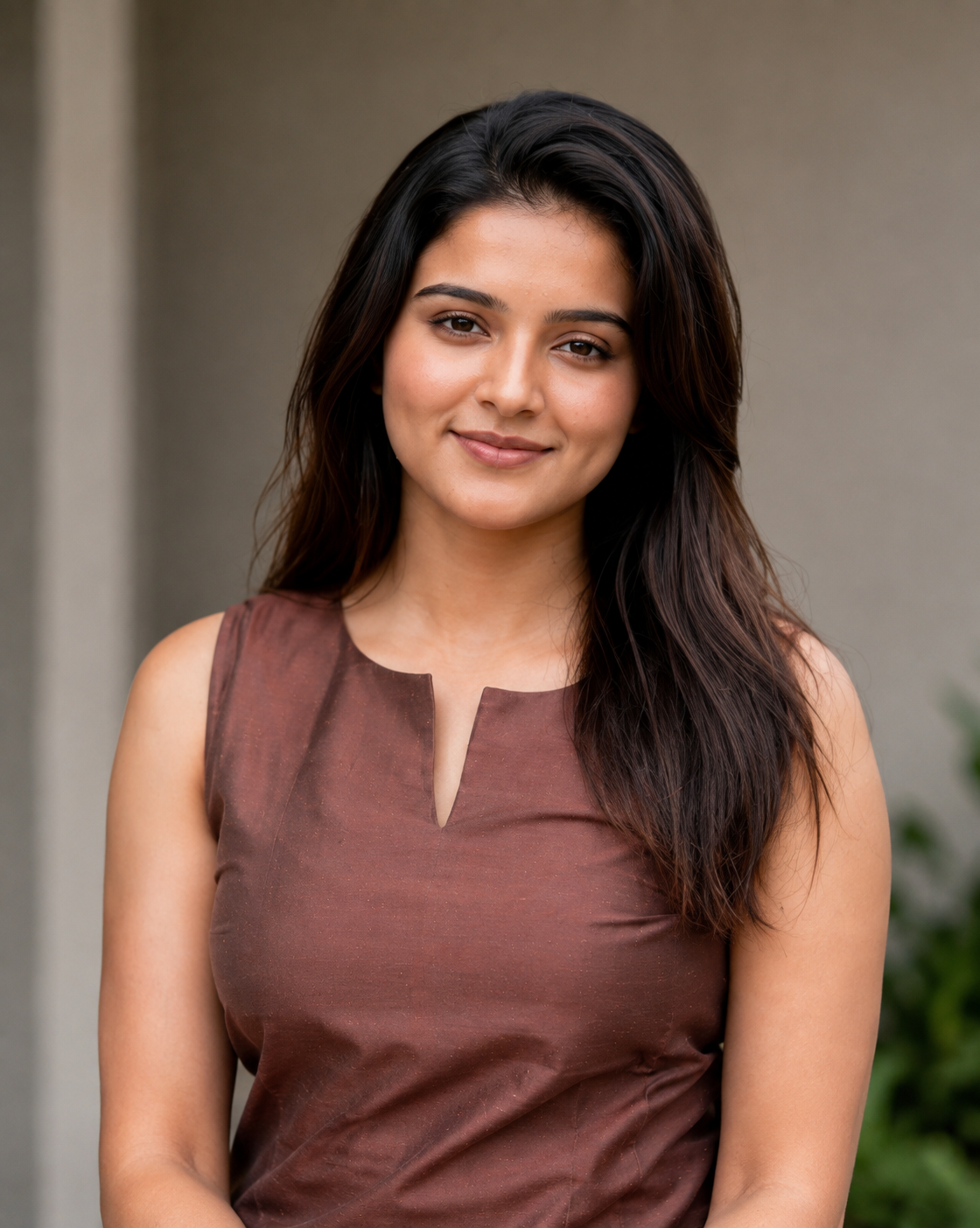Sleeveless kurti with pants.