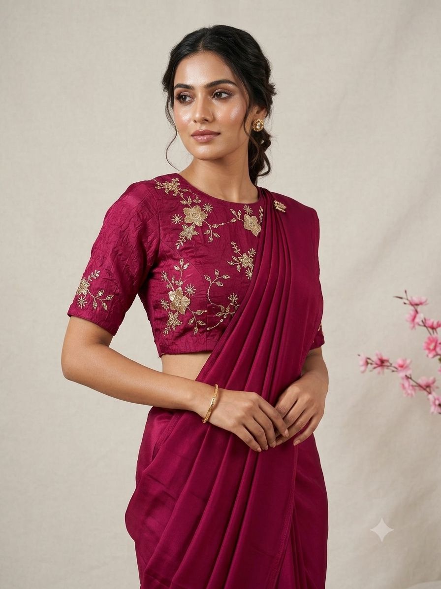 RANGOLI CRUSH SOLID SAREE WITH SEQUENCE EMBROIDERED BLOUSE