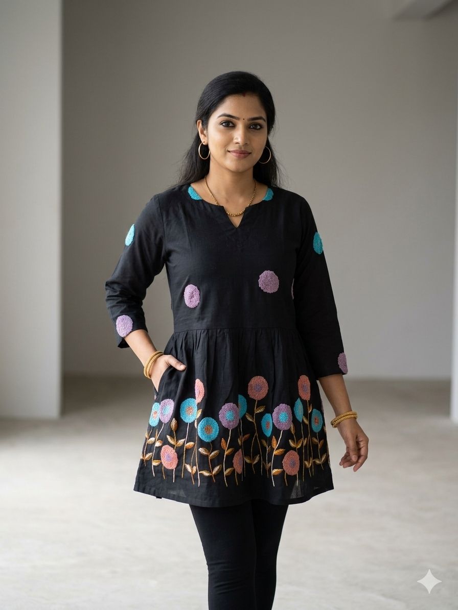 Viscose Cotton With Beautiful Towel Work Short Kurtas