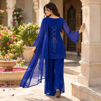 Nazrana Royal Blue Flared Kurta Set