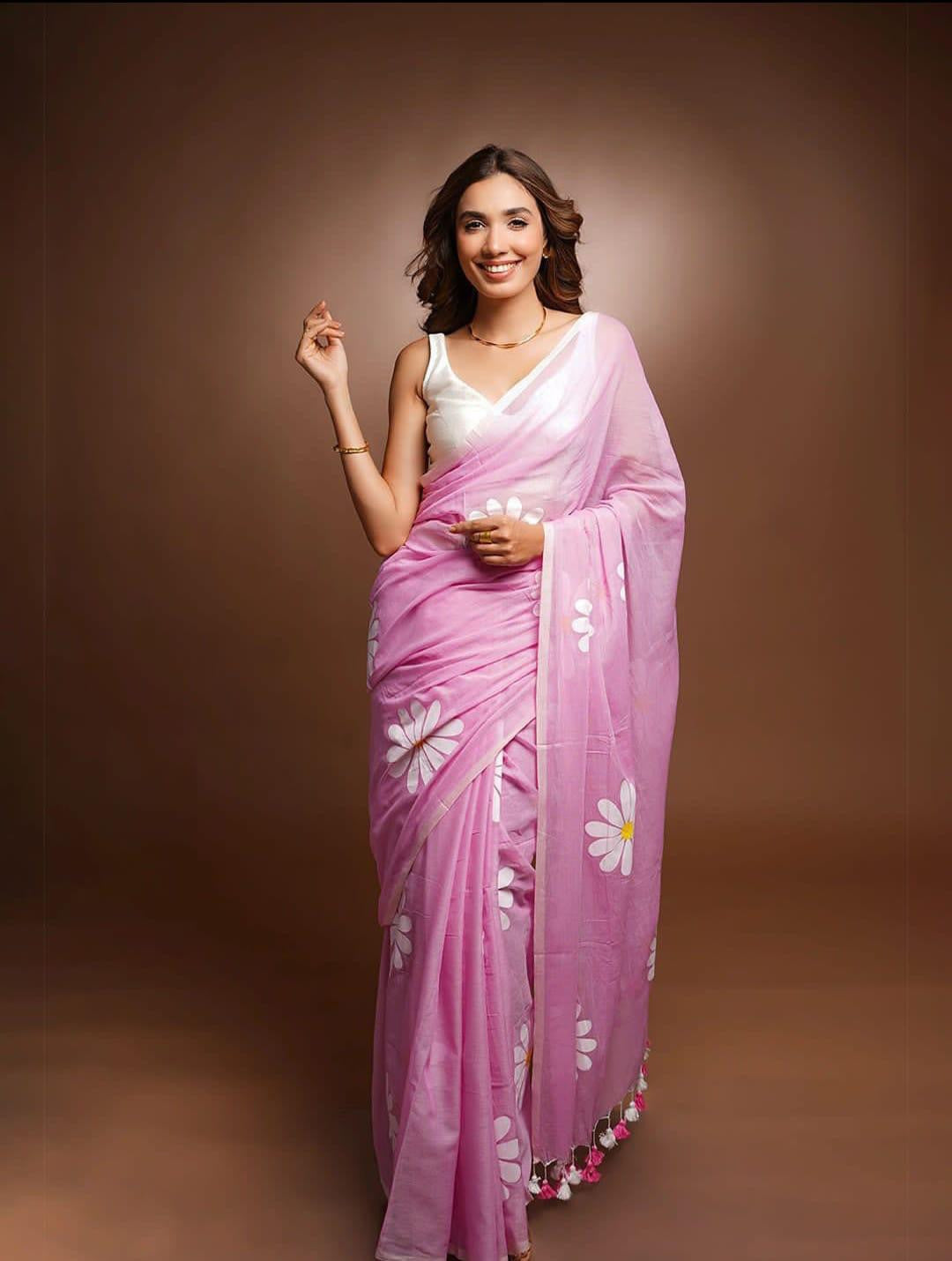 Pure linen cotton printed saree.