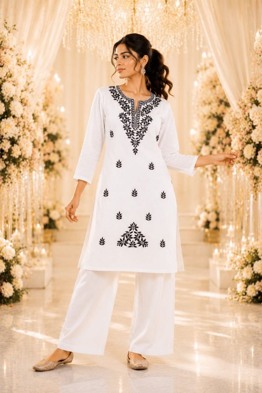 COTTON EMBROIDERED COTTON ALINE CO ORD SET