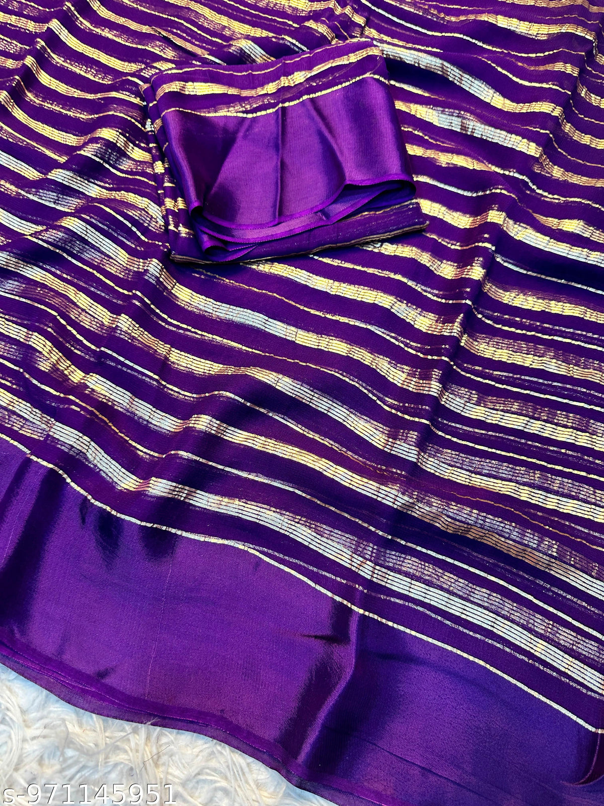 Purple Silk Gold Striped Woven Saree With Blouse Piece For Women