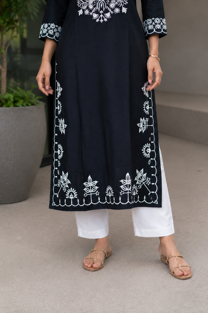 Co-ord set in heavy rayon cotton fabric with chikankari work