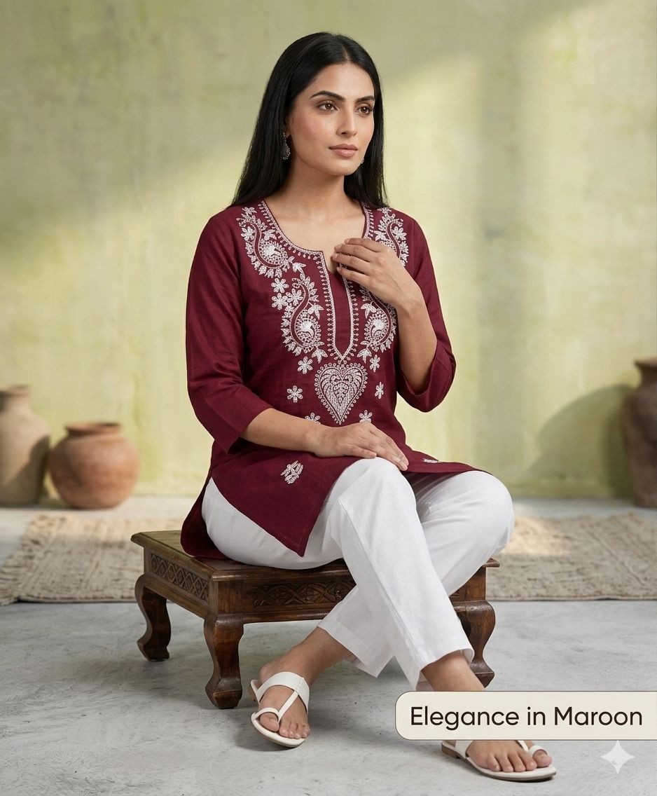 Rayon Fabric With ChicanKari Embroidery Work