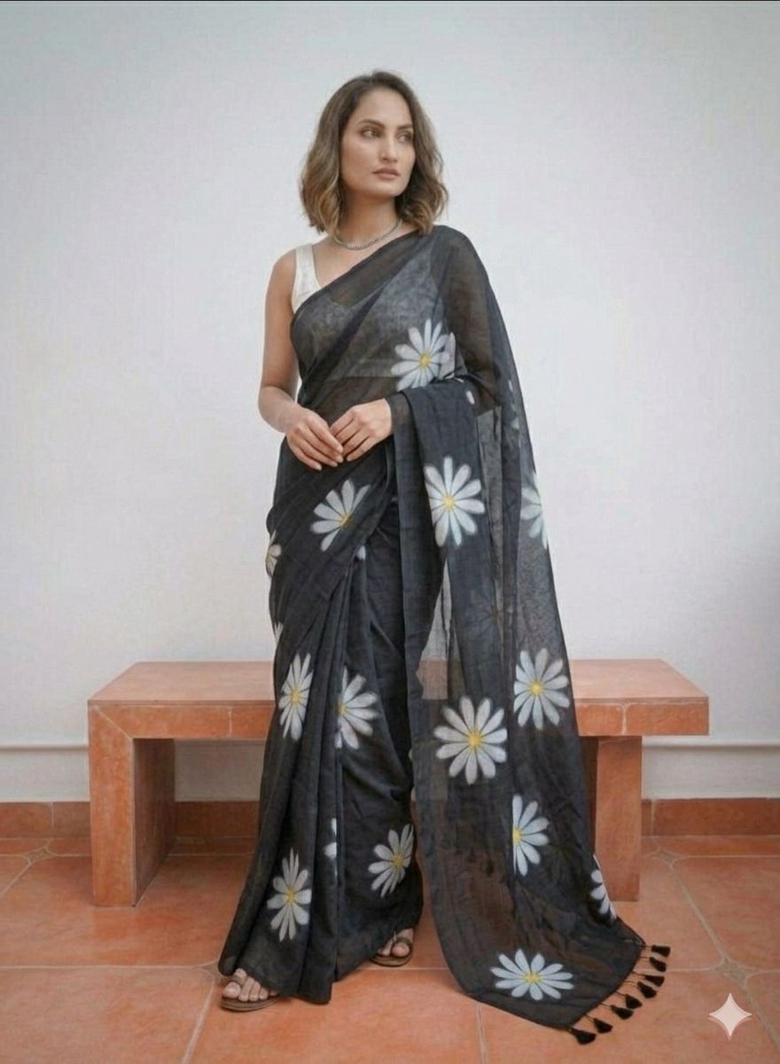 PURE LILEN COTTON PRINTED SAREE