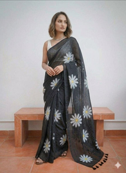 PURE LILEN COTTON PRINTED SAREE