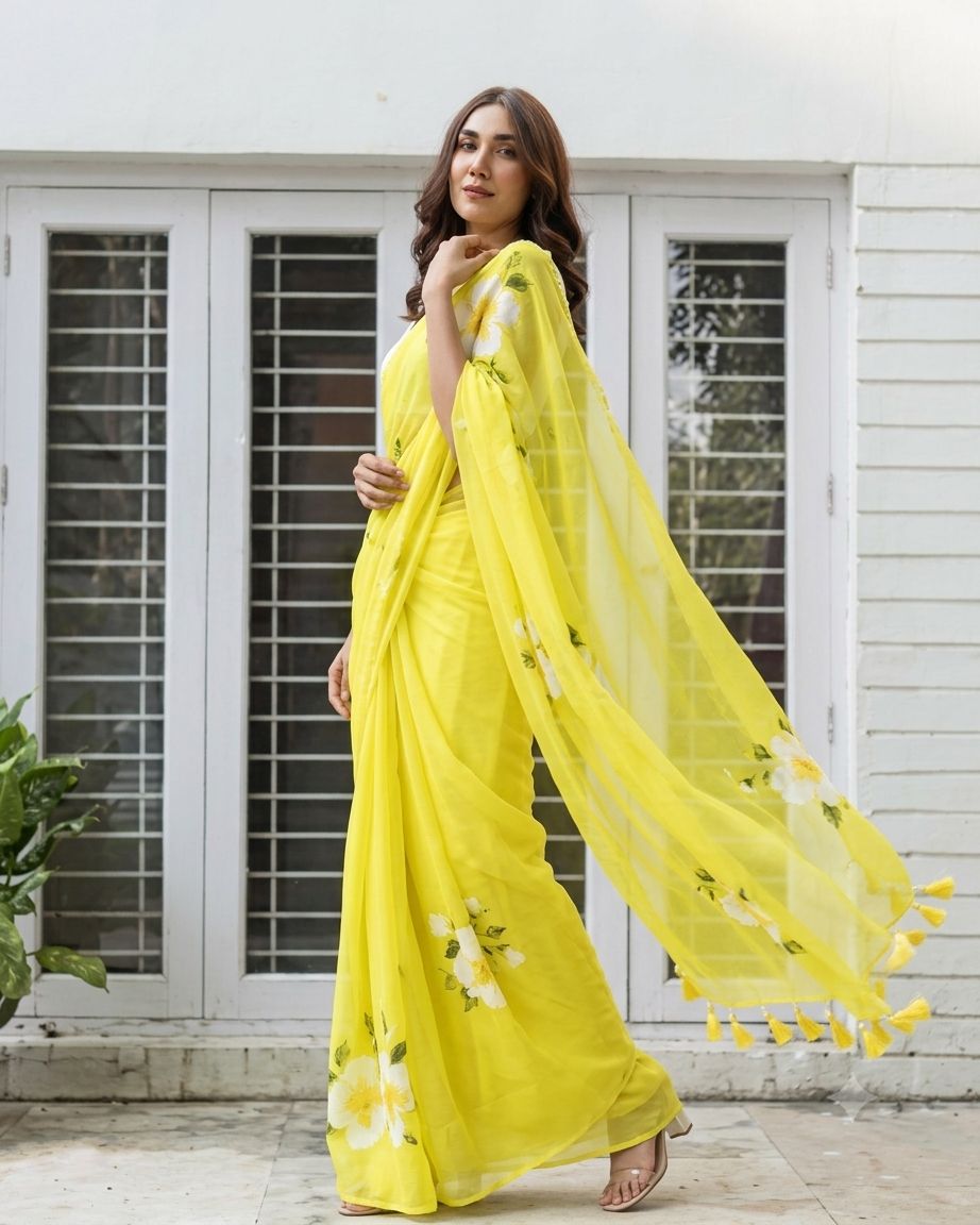 Sophisticated Digital Print Linen Saree