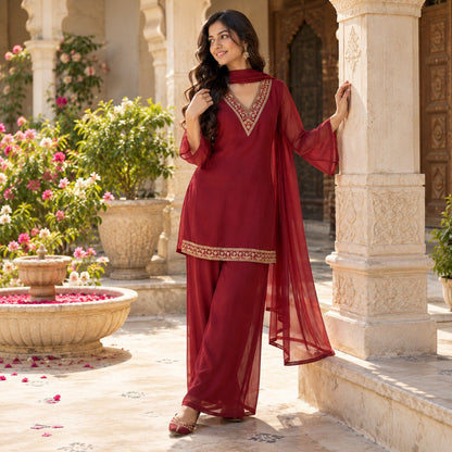 Red Georgette Sharara Set