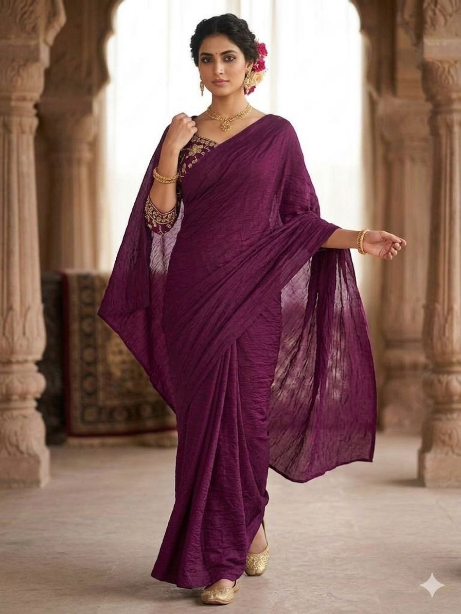 RANGOLI CRUSH SOLID SAREE WITH SEQUENCE EMBROIDERED BLOUSE