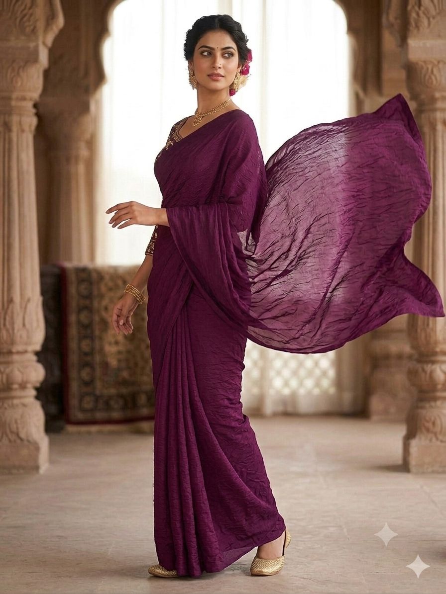 RANGOLI CRUSH SOLID SAREE WITH SEQUENCE EMBROIDERED BLOUSE