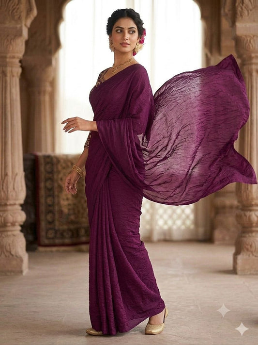 RANGOLI CRUSH SOLID SAREE WITH SEQUENCE EMBROIDERED BLOUSE