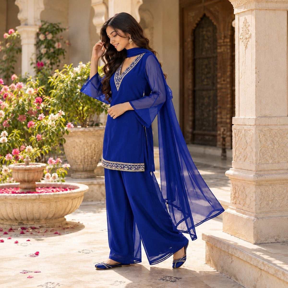 Nazrana Royal Blue Flared Kurta Set