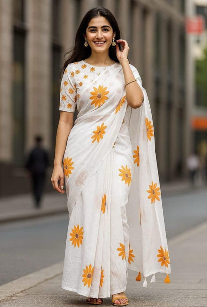 PURE LILEN COTTON PRINTED SAREE