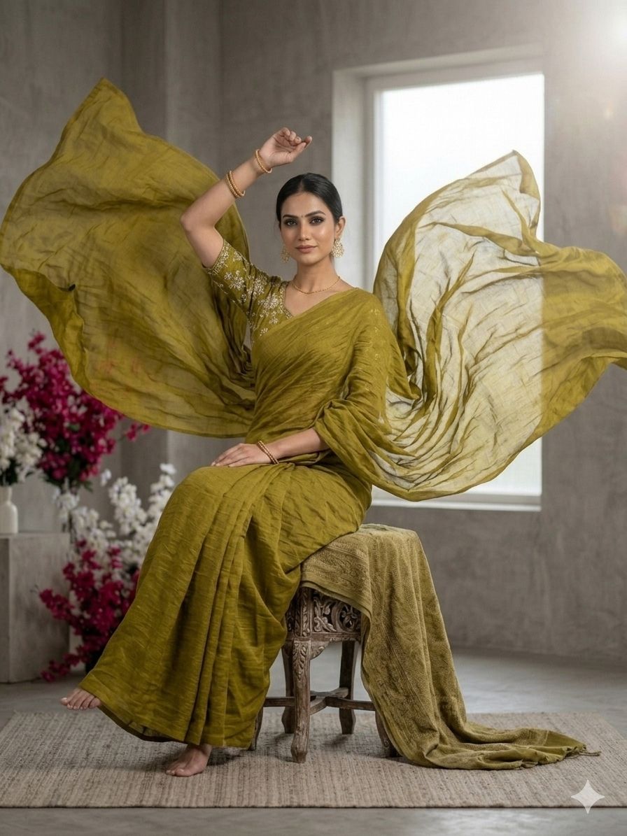 RANGOLI CRUSH SOLID SAREE WITH SEQUENCE EMBROIDERED BLOUSE