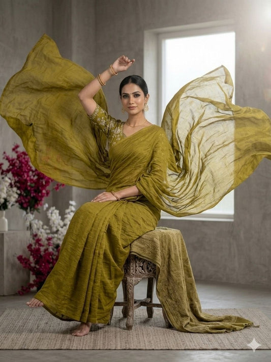 RANGOLI CRUSH SOLID SAREE WITH SEQUENCE EMBROIDERED BLOUSE